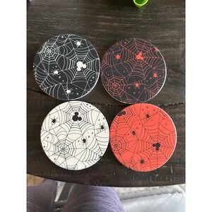 Disney Halloween‎ Spiderweb Coasters Set of 4 Black Orange  Holiday Decor NWOT